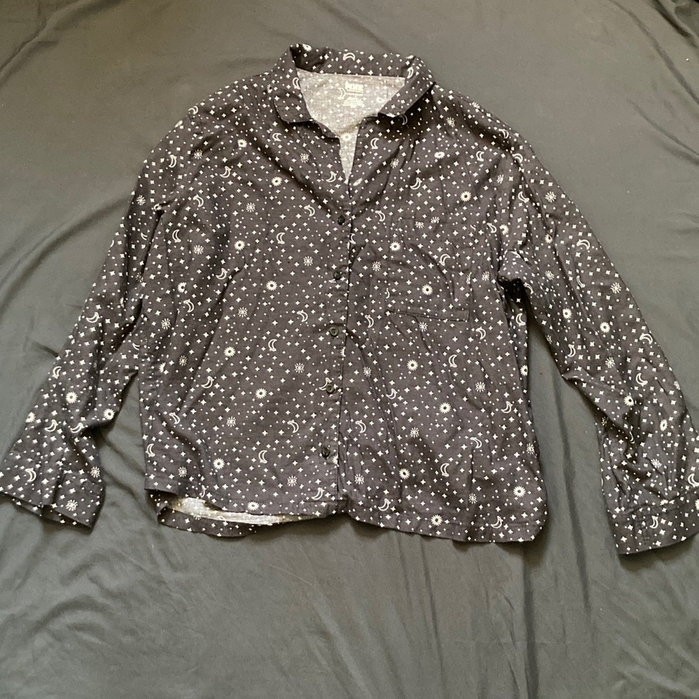 Victoria’s Secret Pink Celestial Stars Sleep Shirt Button Up Black White Size XL